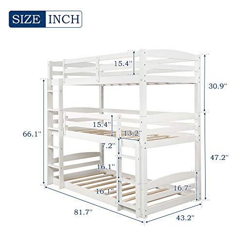Triple Twin Bunk Bed for Kids Solid Wood Triple Bunk Bed Detachable 3
