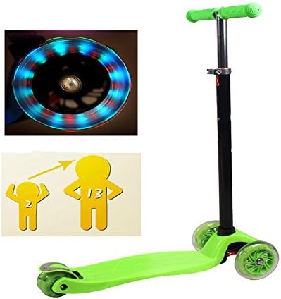 DDIGEjin Kick Scooter for Kids 3 Wheels, Adjustable Height Children Scooter LED Flashing Wheels Green for Boys and Girls from 2 to 13 Year-Old, US Stock