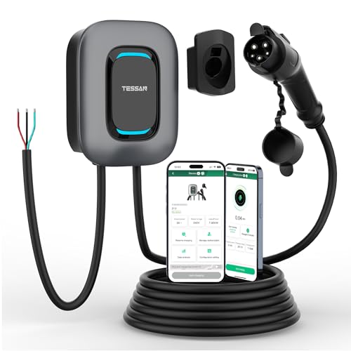 TESSAN Cargador para Vehículo Eléctrico, 48A/240V Cargador EV Inteligente Nivel 2 con Conexión Bluetooth/WiFi, Estación de Carga Rápida con Cable de 25 pies (7.5 m)