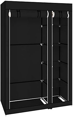 AOVITY 67" Portable Clothes Closet Wardrobe with Non-Woven Fabric and Hanging Rod Quick and Easy to Assemble Black