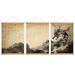 Chinese Dragon Calligraphy Ink Painting Style - 3 Panel Hanging Poster