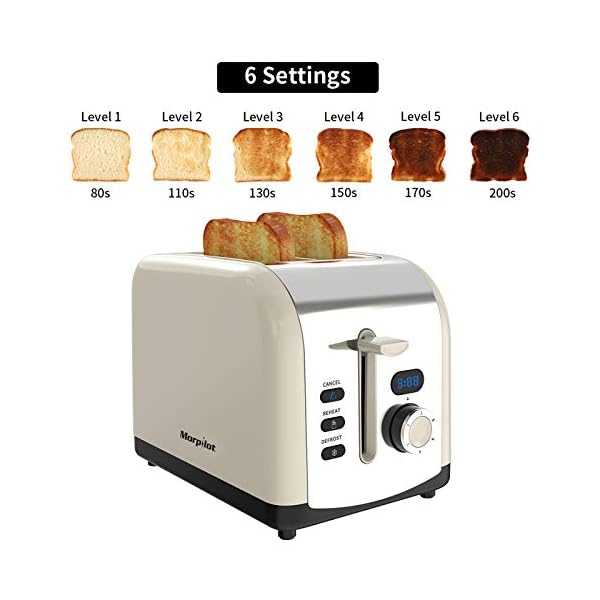 2-Slice-Toaster-Morpilot-Toaster-with-2-Wide-Stainless-Steel-Slot-and-LED-Display Toaster 2 Slice, Morpilot Stainless Steel Retro Toaster with Timer, Wide Slot, Defrost/Reheat/Cancel Fuction, Removable…
