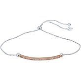 Vanbelle Sterling Silver Jewelry - Rose Gold and Silver Plated with 925 Stamp - Cubic Zirconia Stones Studded Bar Adjustable Bolo Bracelet for Women
