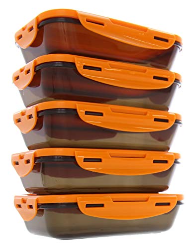 6 Pack Fitness Sure Seal Containers 24oz Black/Neon Orange Set of 5