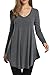 Misakia Womens Long Sleeve V-Neck Tunic Top with Handkerchief Hem (Gray XL)