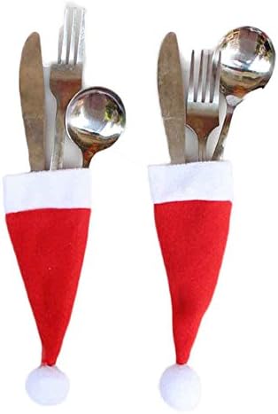 Christmas Hat Cutlery Bag, Xmas Mini Red Santa Claus Hat Silverware Holder For Spoon, Knif, Folk, Xander Table Decor