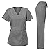 Dagacci Medical Uniform Women's Scrubs Set Stretch Contrast Pocket Pewter M