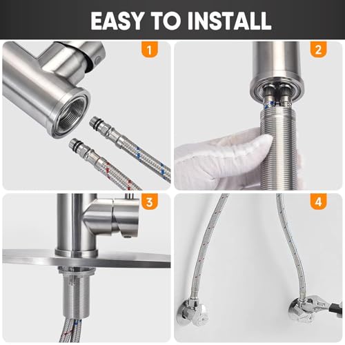 GIFTQOOL Spring Kitchen Faucet with Pull Down Sprayer, Dual Function Pot Filler Faucet, High Arc Commercial Kitchen Sink Faucet, Matte Black, Single Handle, 1 Hole Installation