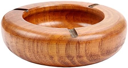 Honoro Vintage Wooden Cigar Ashtray,Round Portable Cigarettes Ashtray for Home Office Decoration 4.3"
