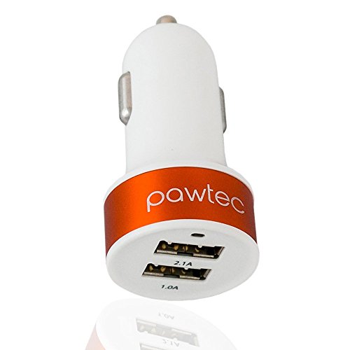 Pawtec Signature Mini Dual USB Car Charger 5V 3.1A/15W High-Speed with Storage Sleeve - Compatible with iPhone XS, XS Max, X, 8, 7, 6s, 6, iPad, Samsung Galaxy / Note9 (White)