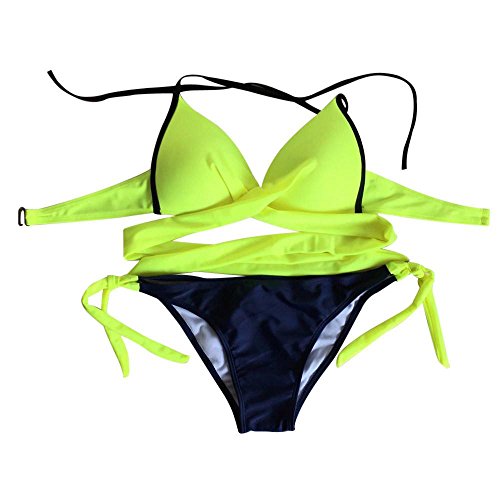 Hot Sale Bikini,Han Shi Push-up Padded Bra Swimming Pool Swimsuit Swimwear 2 Piece (Yellow, L) - Thumbnail 2