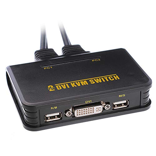 Runshuangyu 2-Port USB DVI Cable KVM Switcher with USB2.0 Hub Built-in Cable KVM Switch, PC Mouse Keyboard DVI-D Monitor Extender Box for Apple, MAC Linux,Windows X