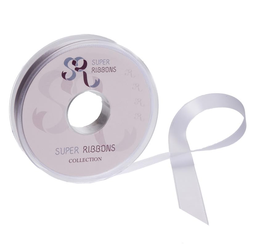 SR SUPER RIBBONS®™- Full Reel 25mm Double Faced Satin Ribbon, 20 Metres on Reel - White