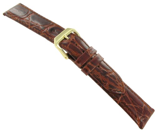 13mm Milano Genuine Leather Crocodile Grain Tan Brown Padded Stitched Watch Band Regular