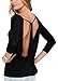 Yuchamryi Women's Long Sleeve Blouse Stretchy Loose Tops Backless Knit T Shirt