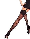 Yummy Bee Womens Suspender Sheer Stockings Back Seam Large Cuban Heel Medium Black
