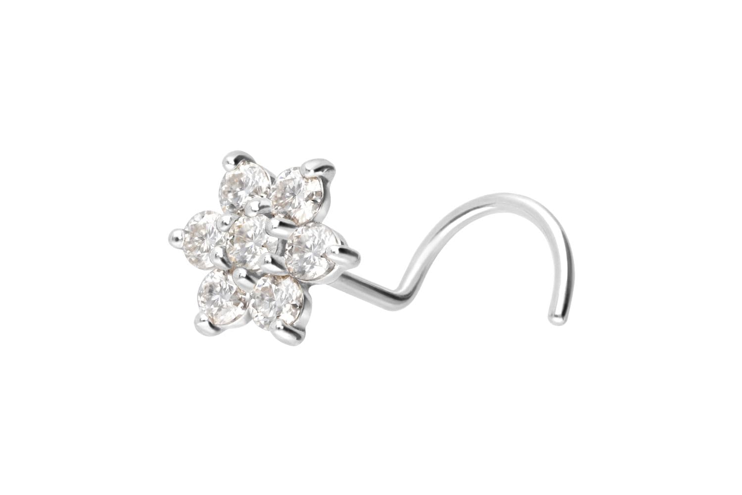PIERCINGLINE 18K Gold Curved Nose Stud | FLOWER with Crystal | Nostril Piercing