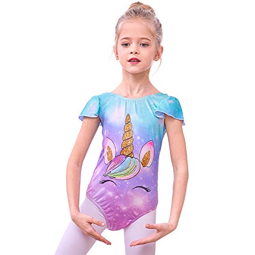 MHJY Girls Leotard for Gymnastics Unicorn Ballet Dance Leotard Flutter Sleeve One-Piece Athletic Activewear Dancewear - Thumbnail 7