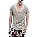 Zbrandy Men's Deep V Neck Fitted Sexy T Shirts Embellished Scoop Hem Cut Off Border Colour Light Gray Size L