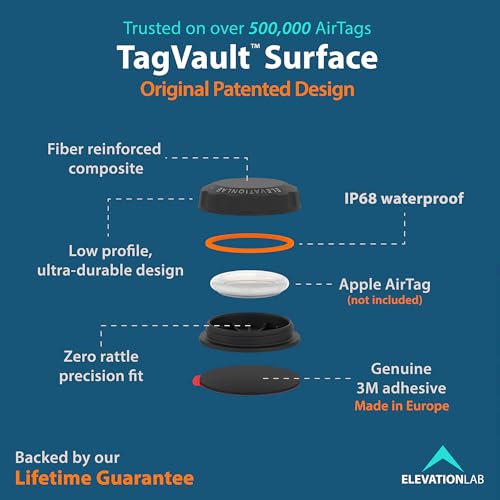 Elevation Lab AirTag Adhesive Mount (4 Pack) - TagVault™ - The First Waterproof AirTag Stick-On Holder | 3M VHB, Indestructible, Screw-On Design, Find Your Bike, Car, & More