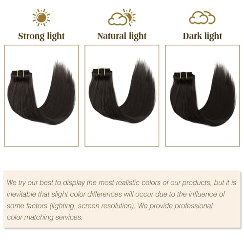 ABH AMAZINGBEAUTY HAIR Clip in Hair Extensions - Real Human Hair, Black, Invisible, Straight, Double-side Skin Wefts, Off Black #1B, 8Pcs With 18 Clips, 120G, 20 Inch
