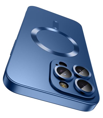 LEKEVO Magnetic for iPhone 16 Pro Max Case [Compatible with MagSafe][Built-in Camera Lens Protector] Slim Soft Silicone Bumper Shockproof Metallic Luster Phone Case (Blue)