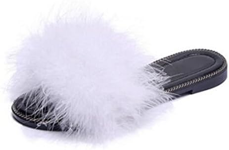 COVOYYAR Women's Fuzzy Fur Slide Slippers Flat Sandals (7, white)