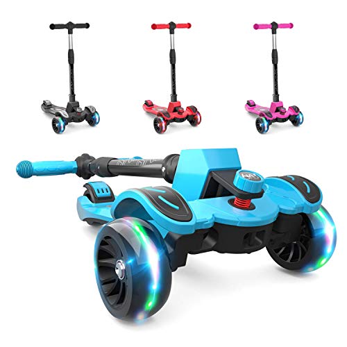 6KU Kids Kick Scooter with Adjustable Height, Lean to Steer, Flashing Wheels for Children 3-8 Years Old Blue (Renewed) - Thumbnail 6
