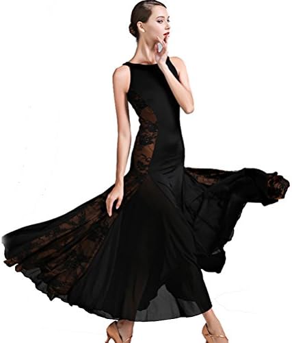Women Original Sleevless Lace Simple Neck Ballroom Practice Dresses Suits Latin Flamenco Salsa Samba Rumba Tango Waltz Dance