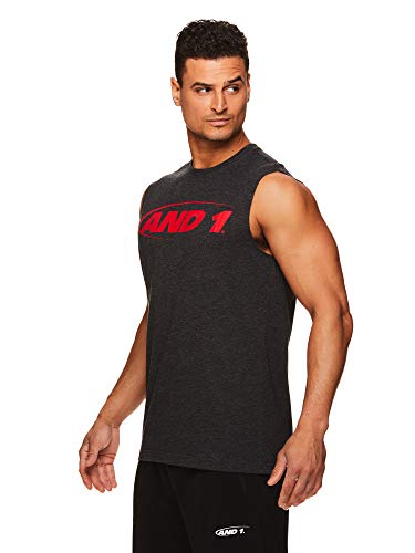 AND1 Men's Basketball Muscle Tank Top - Sleeveless Workout & Training Activewear Gym Shirt - Black Heather, X-Large