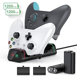 Xbox One Controller Charger - 2 × 1200mAh Xbox One Rechargeable Battery Packs High Speed Dual Xbox One/One S/One Elite Docking/Charging Station Xbox Wireless Controllers Batteries Charge Kit
