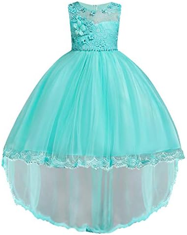 HUANQIUE Pageant Party Dresses Hi-Low Lace Flower Girl Dress 1-14 Years