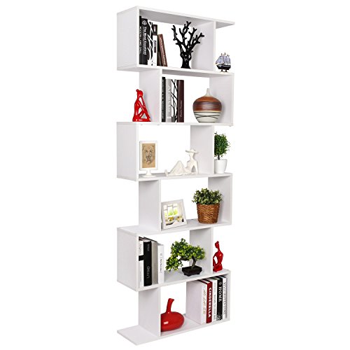 HOMFA Wood Bookcase 6 Tier Shelves S Shape Bookshelf Free ...