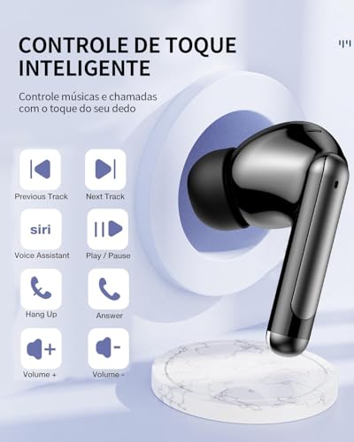 Fones de Ouvido Bluetooth 5.3 Fones de Ouvido Sem Fio 42 Horas de Reprodução Fones de Ouvido Esportivos com IPX5 à Prova d'Água Fones de Ouvido de Graves Profundos para iOS Android, Preto