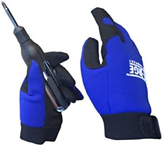 All Purpose Synthetic Leather Palm Spandex Back Velcro Wrist Safety Work Glove (Large, Blue_All_Purpose)