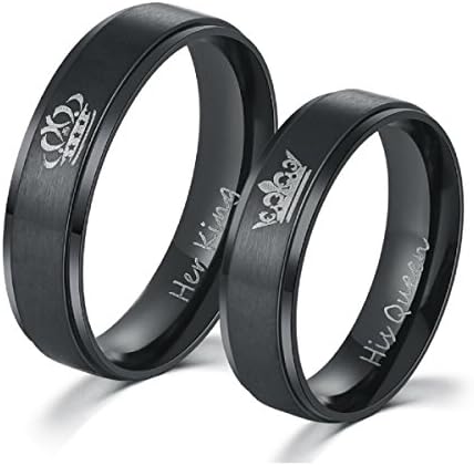 Fsmall 2018 New Fashion DIY Couple Jewelry Her King and His Queen Titanium Stainless Steel Wedding Rings for Women Men (Her King, 13)