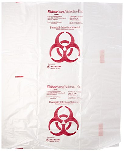Fisher Scientific 01-826B Clear Polypropylene Biohazard Autoclave Bags, Printed, 24" x 30" (Pack of 200)