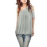 Allegra K Women Asymmetric Neckline One Shoulder Blouse Summer Chiffon Top