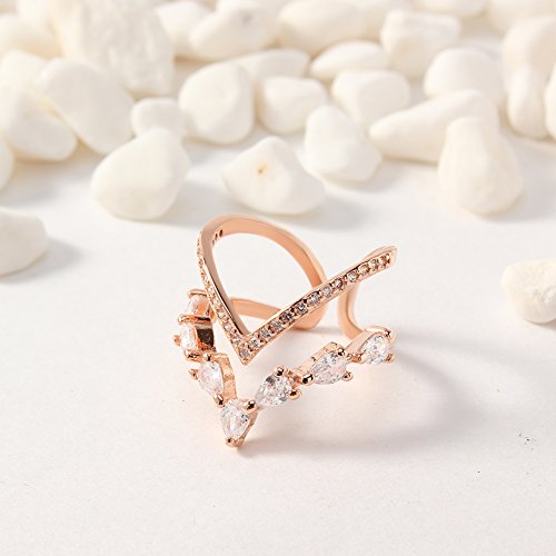 KAVANI V Shaped Open Circle Irregular White Gold Plated Finger Ring for Women with Cubic Zircon Stones Wedding Ring Band Set