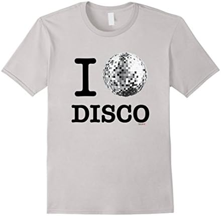 Mens I Love Disco T-Shirt, Cool Mirror Ball Tee Shirt Large Silver