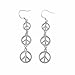 Rhodium Plated Sterling Silver Womens Hipster Dangling Peace Sign Earrings Ladies Hippie Peace Earrings