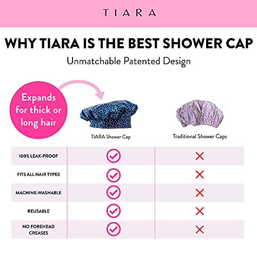 TIARA Shower Cap for Women, Terry Lined LeakFree, Washable and