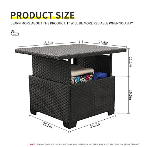 Patio Rattan Coffee Table with Hidden Storage, Wicker Liftable Dinning