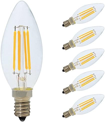 5X E14 LED Dimmable Candle Bulbs,Small Edison Screw Bulbs Light Bulb,SES Filament Bulb 4W Warm White 2700K,Clear Glass,AC 220V