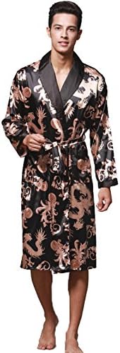 Satin Robe Chinese Dragon and Phoenix Robe Pajamas Silk Sleepwear Kimono Nightgown Bathrobe Men/Women