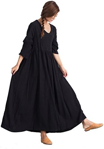 Sellse Women's Linen Loose Soft Casual Bridesmaid Caftan Large Size Dress Cotton Clothing