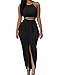 HUUSA Women's Slit Bodycon Maxi Skirt Sets Crewneck Sleeveless Tank Shirt Tops 2 Piece Ruched High Waist Skirt Bottom Black L