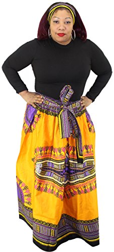 African Planet Women's Dashiki Skirt Ankara Wax with Headwrap