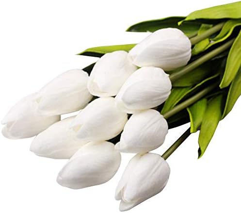 uyhghjhb 10Pcs Home Party Decor Artifical Real Touch Faux Leather Tulips - White