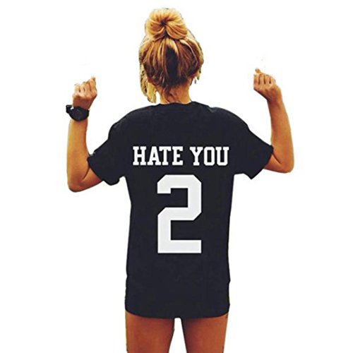 Snowfoller Women Summer Short Sleeve Sports Tee Basketball Uniform Letter Printed Hate You T-Shirt Fashion Tops Blouse (S, Black) - Thumbnail 6